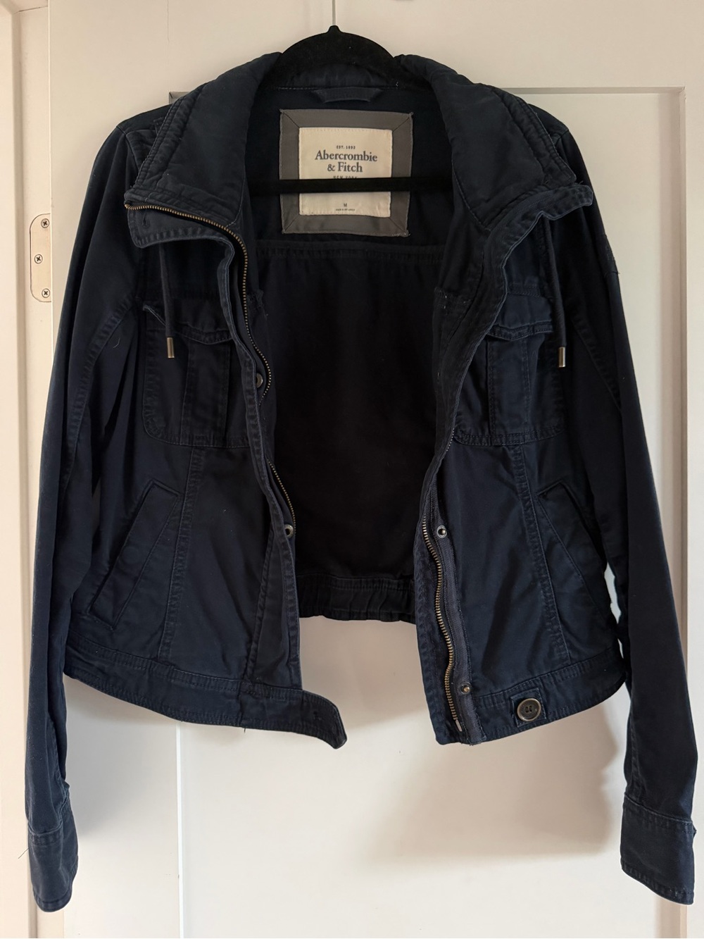 Vintage Abercrombie & Fitch Women's Dark Navy Utility Jacket with Zip